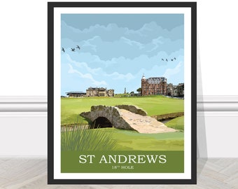 St Andrews Club 18th Old Course Scotland British Open Golf Print Travel Gift for Golfer Golf Poster Golf Wall Art Golf Picture Home Decor