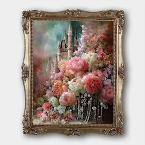 Blush Floral Fairy Castle Digital Download Print Original Whimsical Princess Flower Painting Print Fairy Tale Bedroom Girls Fantasy Print