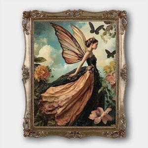 オレンジフェアリーデジタルダウンロードプリントオリジナルファンタジー秋の妖精ファインアート絵画プリントフェアリーコア寝室女の子装飾ヴィンテージ油絵