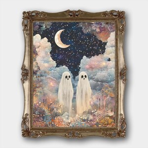 Cute Ghosts Digital Download Print Original Ethereal Ghost Art Painting Print Spooky Ghost Painting Print Soft Gothic Wall Art Printable