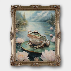 Toad Cottagecore Digital Download Print Original Whimsical Animal Nature Fine Art Painting Print Fairycore Bedroom Girls Decor Flower Print