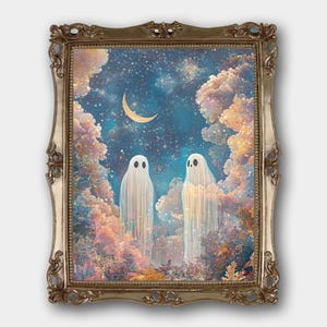 Cute Ghosts Digital Download Print Original Ethereal Ghost Art Painting Print Spooky Ghost Painting Print Soft Gothic Wall Art Printable