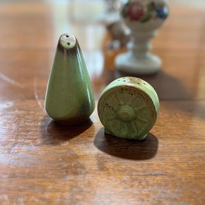 Vintage Frankoma Pottery Prairie Green Salt And Pepper Shakers - Mixed Set