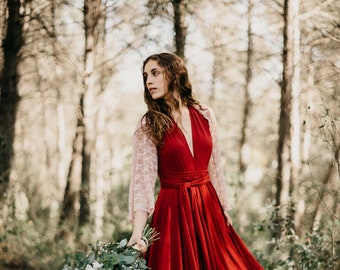 Lace Top Bolero, Wedding Top in Lace, Burgundy Midi Dress with a Flower Lace Bolero , Long Sleeve Bridal boho Shrug, Pink Lace Top, Bride