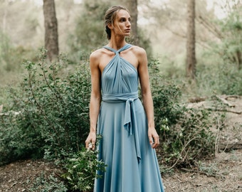 Jeans Wedding Guest Dress with Front Slit, Blue Dress with Deep Front Slit, Handmade Elegant Formal Jeans Dress, Feminine Dress, Prom Dress.