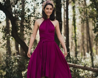 Orchid Satin Jersey Dress, Infinity Dress, Wrap Dress with Asymmetrical Skirt, Sleeveless Dress, Wine Wrap Dress Perfect for all Seasons.