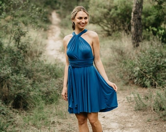 Königsblaues kurzes Infinity Kleid, einfaches elegantes Kleid für Brautjungfern oder formelle Veranstaltung, Kobalt Wickel Maxi Kleid, Kobalt Blau kurzes Wickelkleid.