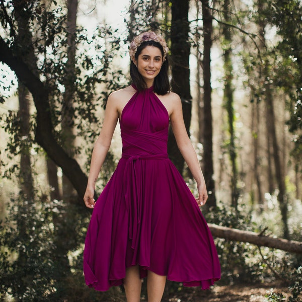 Orchid Satin Jersey Dress, Infinity Dress, Wrap Dress with Asymmetrical Skirt, Sleeveless Dress, Wine Wrap Dress Perfect for all Seasons.