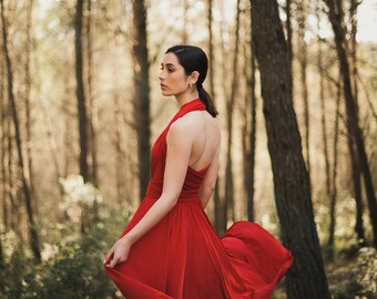 High Low Red Dress, Red Infinity Dress, Midi Dress, Asymmetrical Dress, Prom Sexy Dress, Prom Wrap Dress, Convertible Asymmetrical Dress.