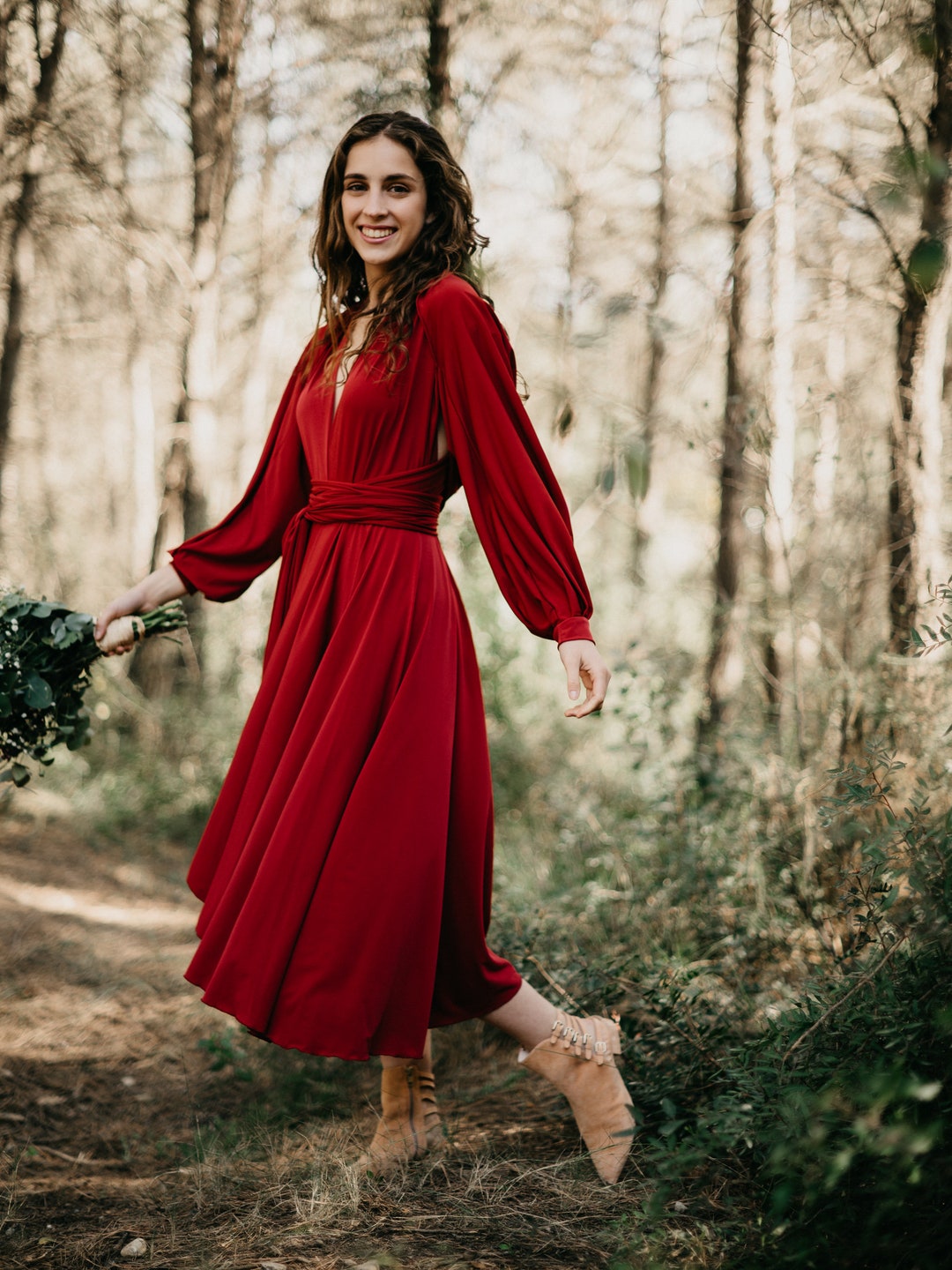 Burgundy Jersey Midi Dress: Long Sleeves, Versatile Top Burgundy Jersey Midi Dress: Long Sleeves, Versatile Top