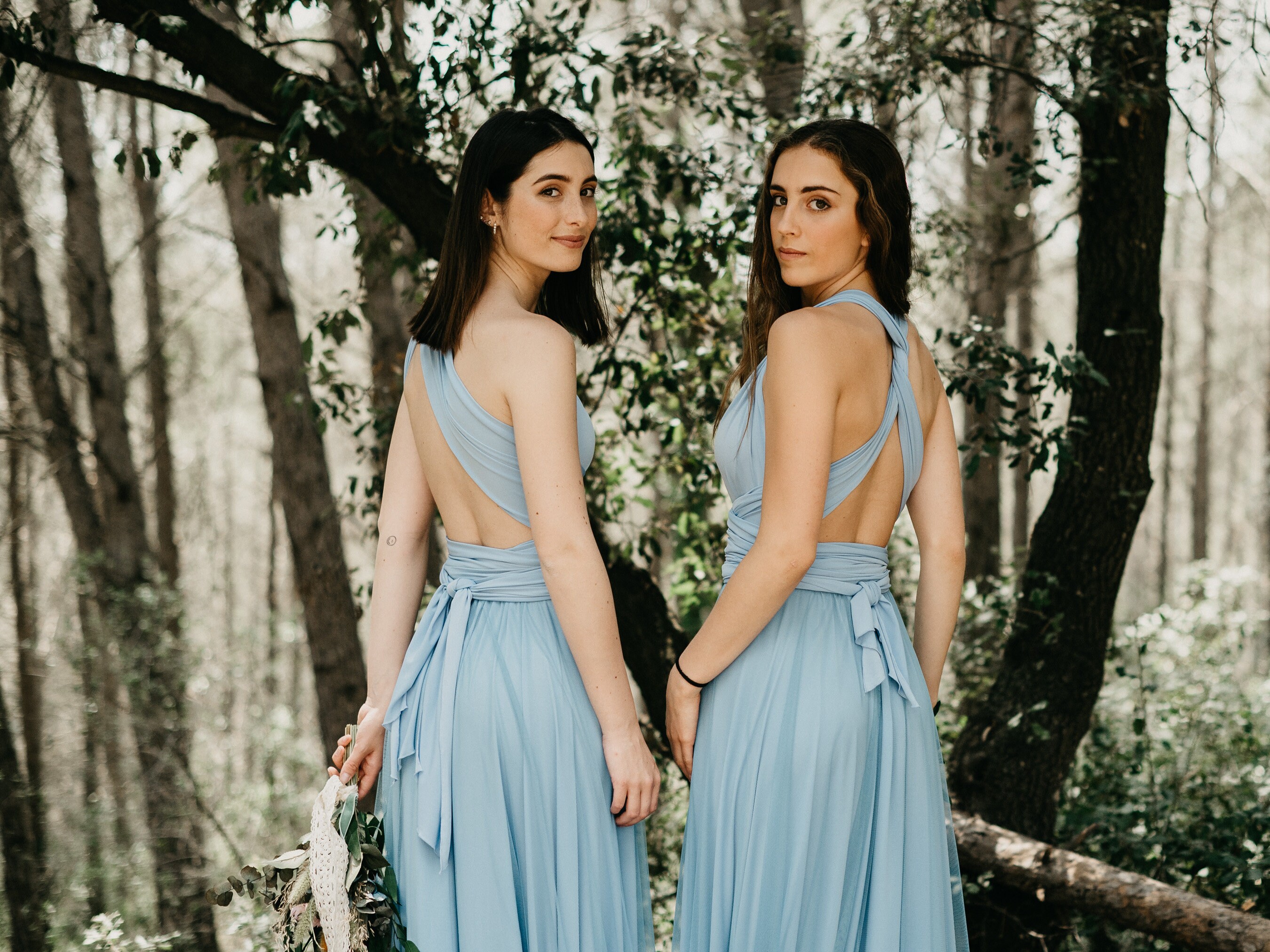 english bulldog dress blues Zapaka Women Dusty Blue Long Bridesmaid Dress Deep V Neck A Line Formal Dress, chiffon color / US18W