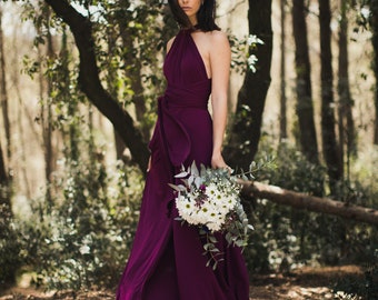 Aubergine Infinity Dress: Convertible Bridesmaid Gown, Slit Party Dress
