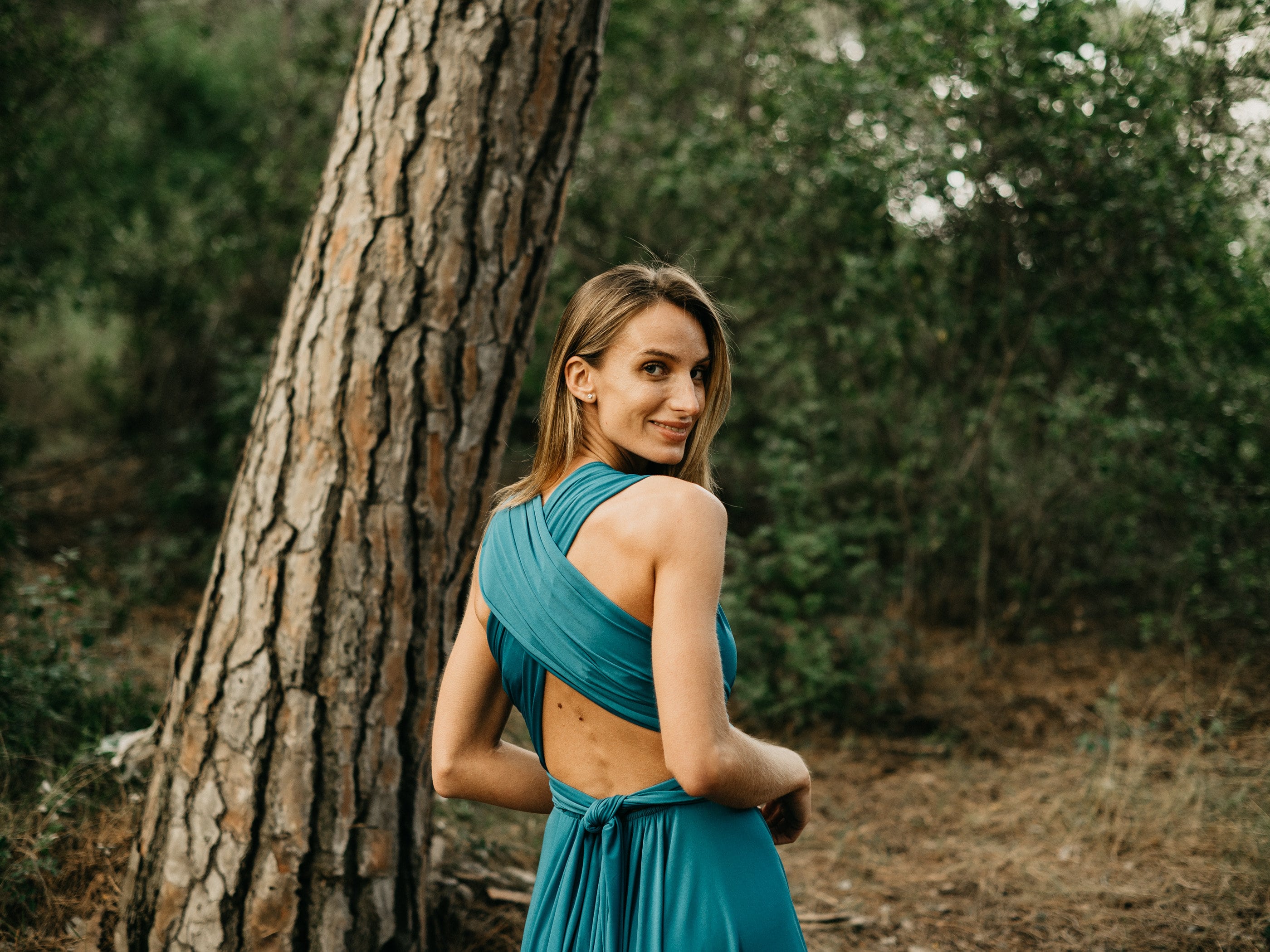 Teal Infinity Dress: Asymmetrical Midi Multiway Wrap Dress