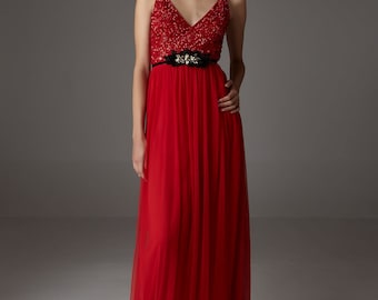 strapless open back dress Angel & Rocket Girls Sequin Mesh Red Dresses main image 1