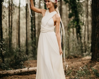Champagne Polka Dot Overdress, Romantic Bridal Gown, Tulle Overlay for Wedding Dress, Ivory Infinity Dress, Convertible Dress and Overdress.