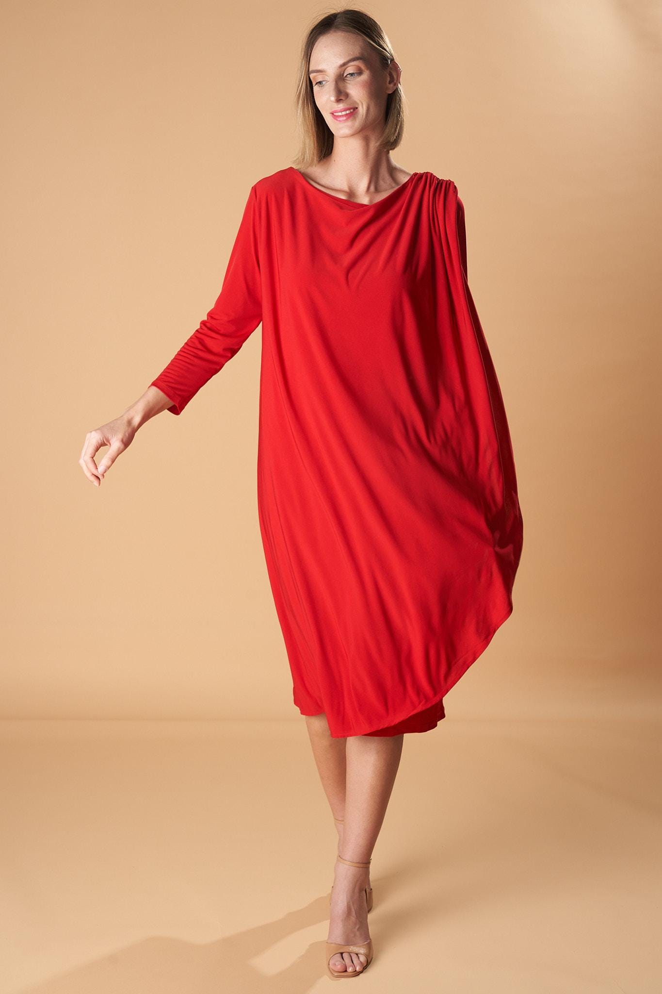 red cape dress Long A Line Formal Removable by LaDivine S503 The stunning red color and long sleeves exude elegance Red Cape Dress: Elegant Soft