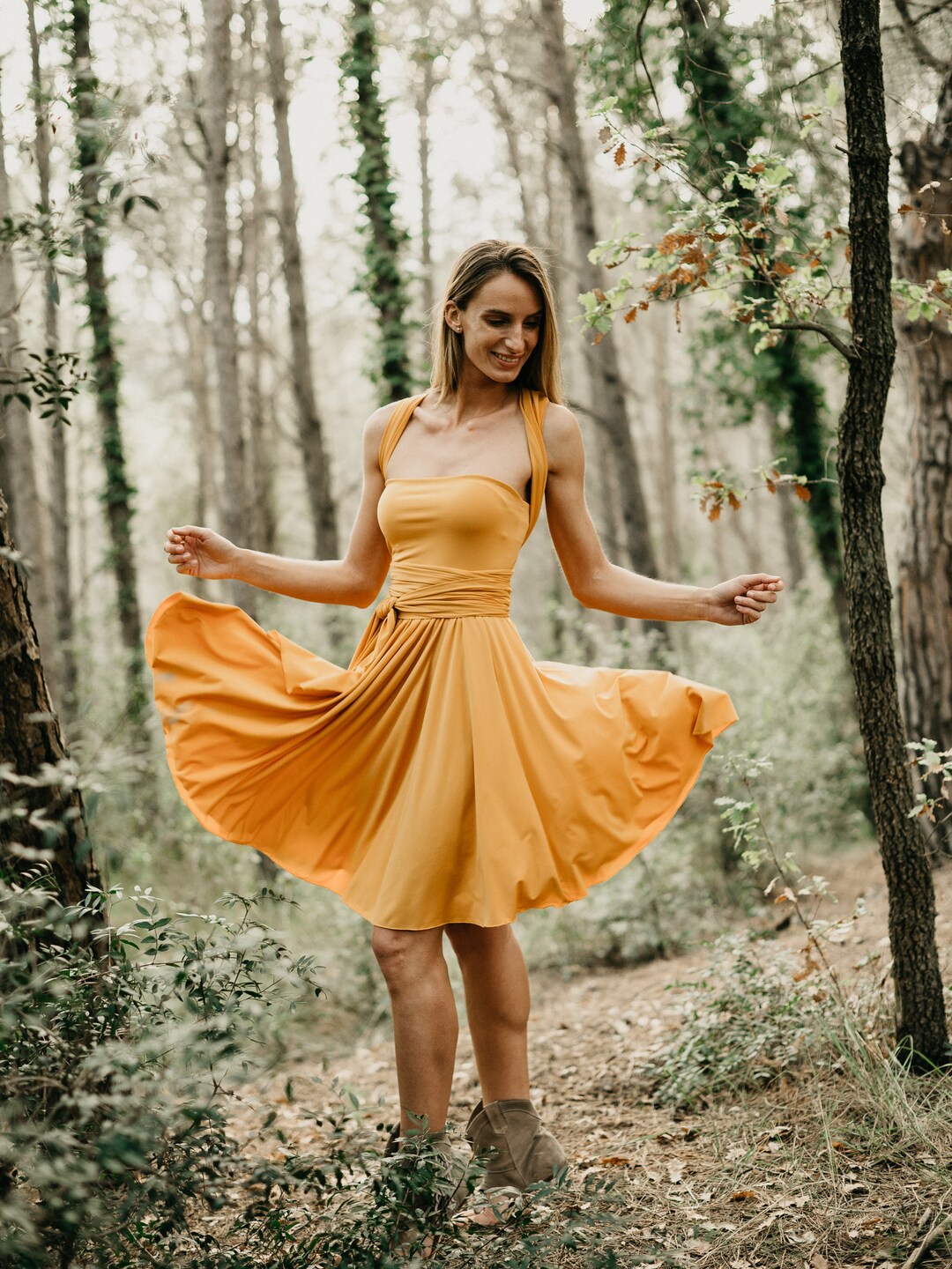 Short Mini Dress Mustard Yellow Infinity Dress Infinity Etsy