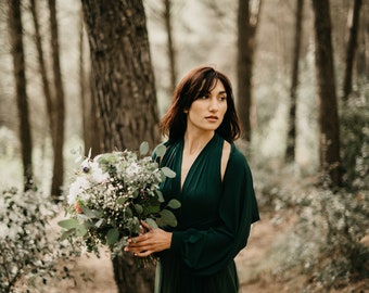 Robe de soirée longue verte élégante, robe longue verte à l'infini, robe de demoiselle d'honneur à l'infini, robe de dîner convertible, robe verte d'événement formel.