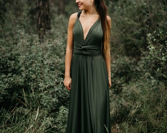 Khaki Green Dress, Moss Green Infinity Dress, Olive Bridesmaid Dress, Moss Green Prom Dress, Olive Green Wedding Dress, Wrap Khaki Dress.