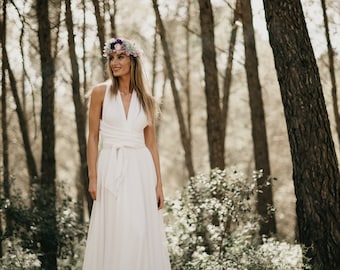 Infinity Dress Ivory with Removable Polka Dot Ivory Tulle Skirt, Ivory Tulle Skirt, White Wrap Infinity Dress, Rustic Tulle Overskirt.