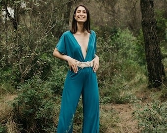 Convertible Teal Jumpsuit: Infinity Wrap Bridesmaid Romper
