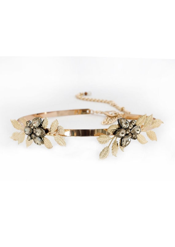 Gold Leaf Bridal Belt: Rhinestone Wedding Dress Sash - Etsy display picture 3