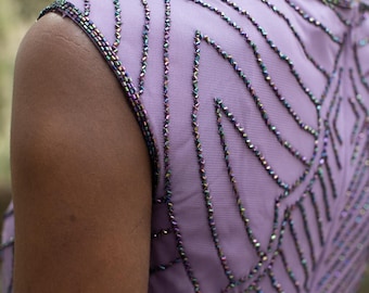 Purple Sequin Gala Dress: Rhinestone Embroidered Party Gown