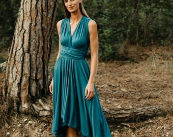 Teal Midi Dress, Blue Asymmetrical Dress, Infinity Dress, Convertible Teal Dress, Multiway Wrap Dress, Aqua Blue Bridesmaid Summer Dress.