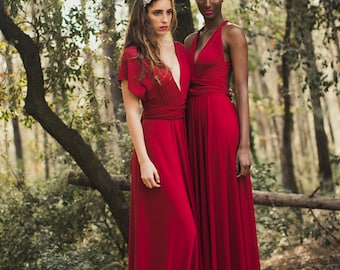 Burgundy Infinity Wrap Dress: Convertible Bridesmaid Gown - Etsy