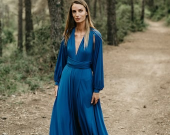 Jersey Long Sleeves Top, Top With Long Sleeves, Cobalt Sexy Dress, Accessories Dresses, Blue Shrug, Bridesmaid, Removable Sleeves Dress.