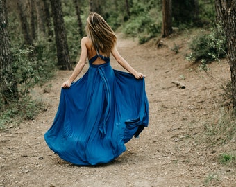 Wedding Multiway Dress, Cobalt Convertible, Blue Infinity Bridesmaids Dresses, Floor Lenght Maxi Multiway Prom Dress in Cobalt Blue Dress.