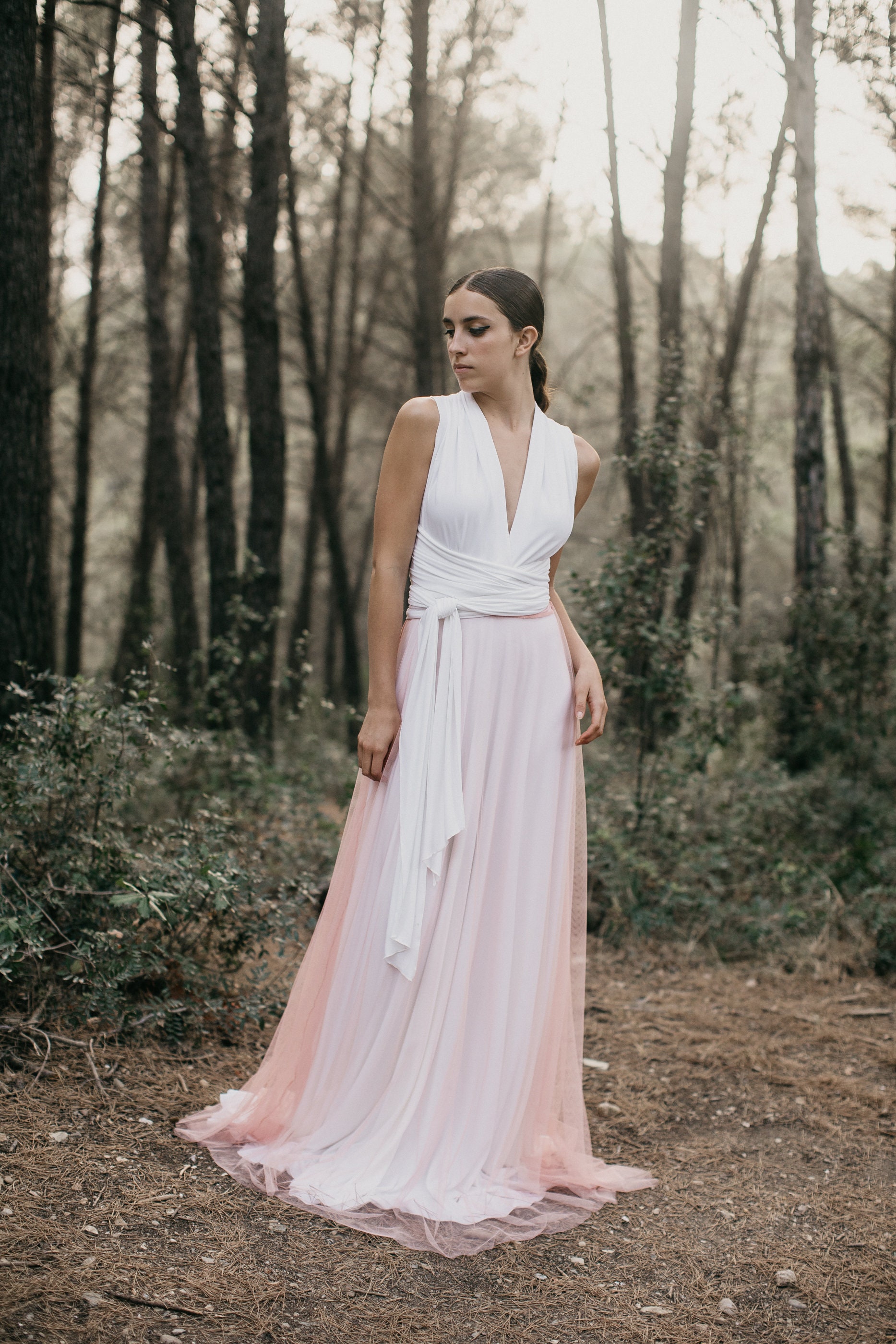Ivory Infinity Wedding Dress with Pink Tulle Overskirt