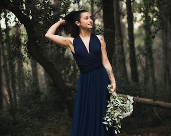 Navy Evening Dress, Long Navy Infinity Dress, Navy Infinity Bridesmaid Dress, Elegant Navy Marino Dress, Beach Cocktail Dress, Infinity .