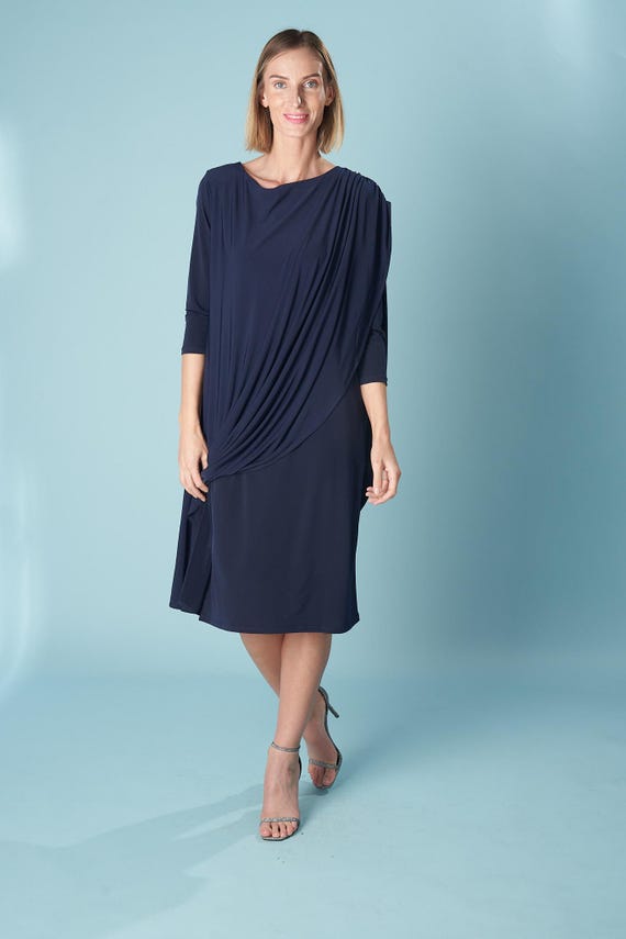 blue striped dress womens RANIA CAPE AND DRESS - NAVY main image 1