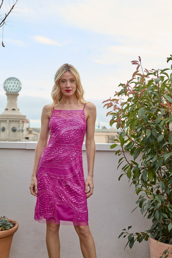 Rhinestone Cocktail Mini Dress: Spaghetti Strap Party Dress