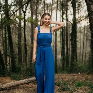 Cobalt Jersey Wedding Jumpsuit for Women, Convertible Bridesmaid Jumpsuit, Infinity Wrap Romper for Women, Royal Blue Palazzo, Convertible. image 3