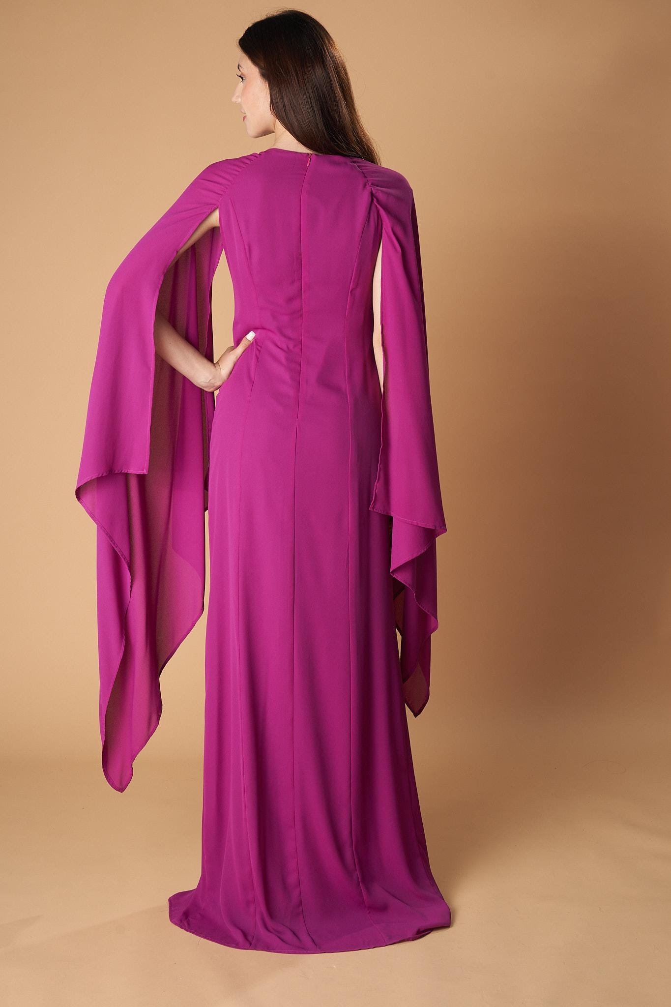 Robe Longue En Velours Noir & Other Stories - Manches Cape, Fente Côté, Taille 10 - Occasion Très Bon état
