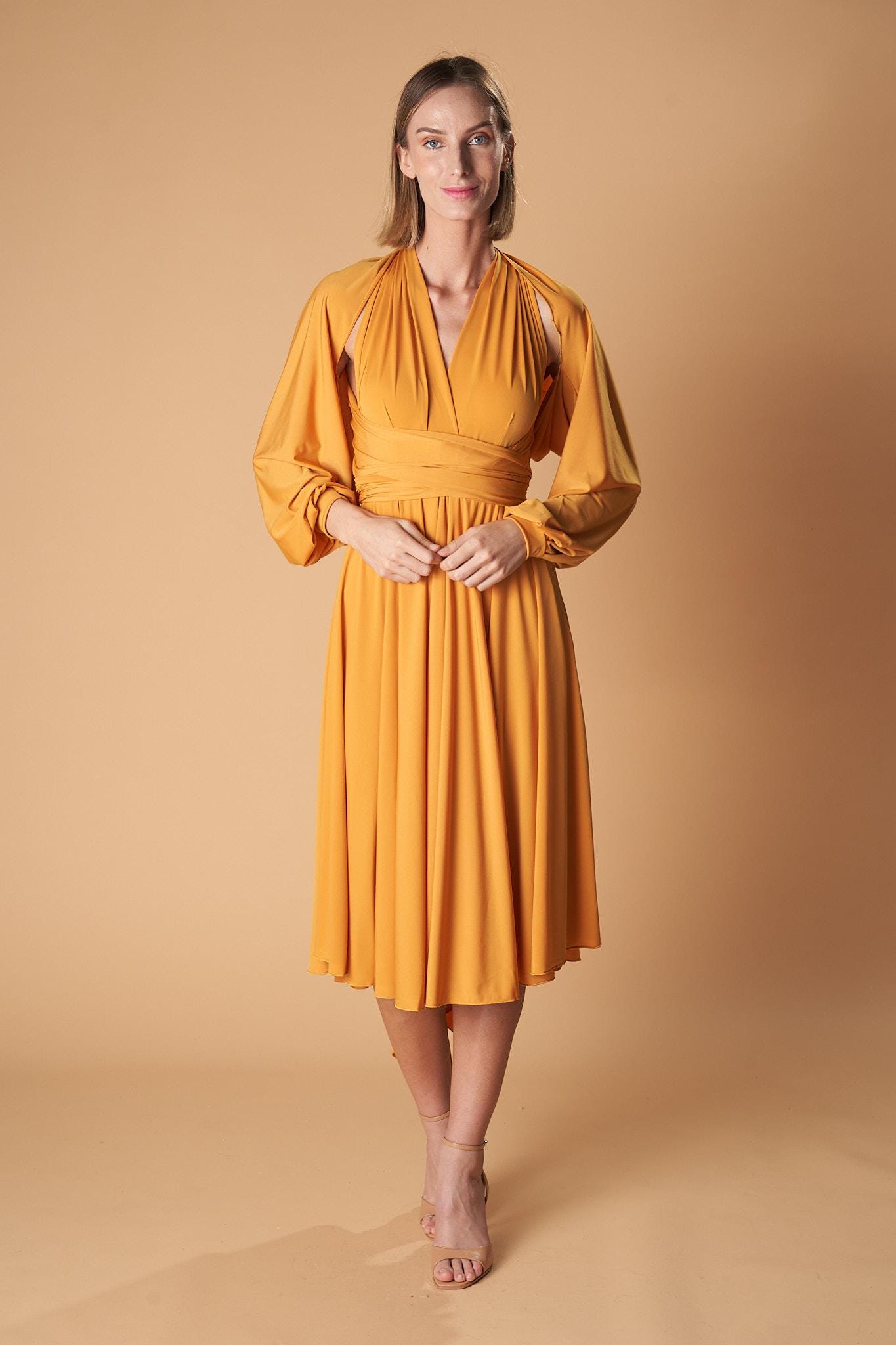 Mustard Yellow Long Sleeve Satin Dress - Etsy
