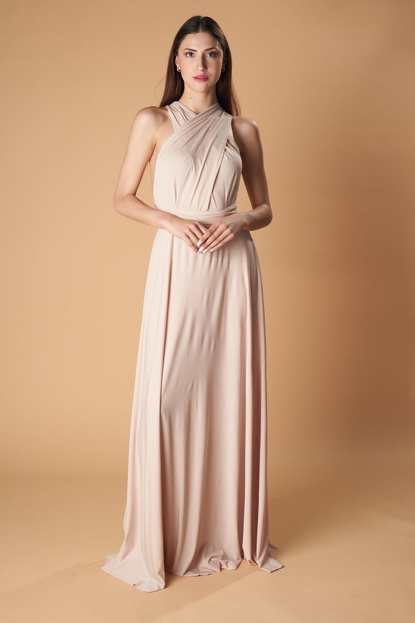 convertible dress champagne Dusty Blue Chiffon Sweetheart Bridesmaid Dress Convertible Floor-Length