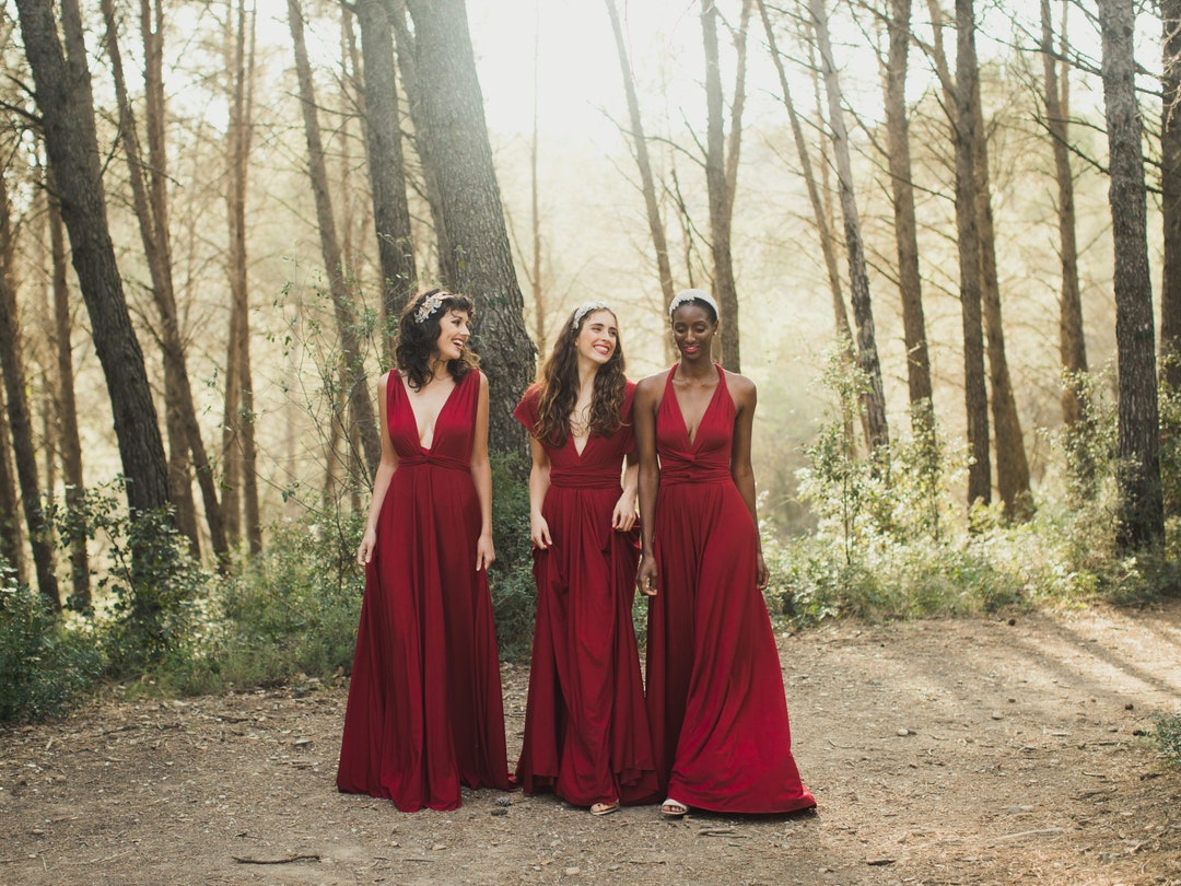 burgundy convertible dress Burgundy Infinity Wrap Dress: Convertible Bridesmaid Gown