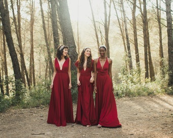 Infinity Wrap Dress, Burgundy Long Party Dress, Bridesmaids Burgundy Dress, Wine Red Infinity Dress, Wedding Red Infinity Dress, Wine Dress.