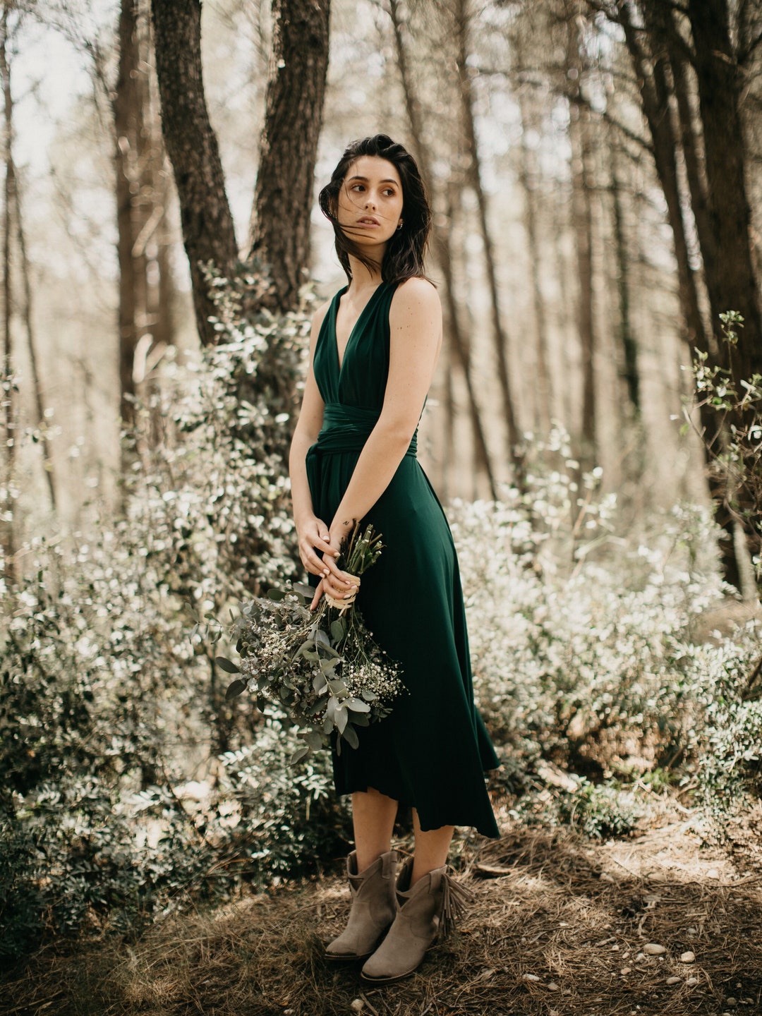 Vestido infinito verde bosque: vestido midi convertible para dama de honor  (tallas 4-14 de España - Main Image