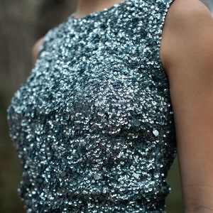 Teal Sequin Top: Chic Embroidered Party Top