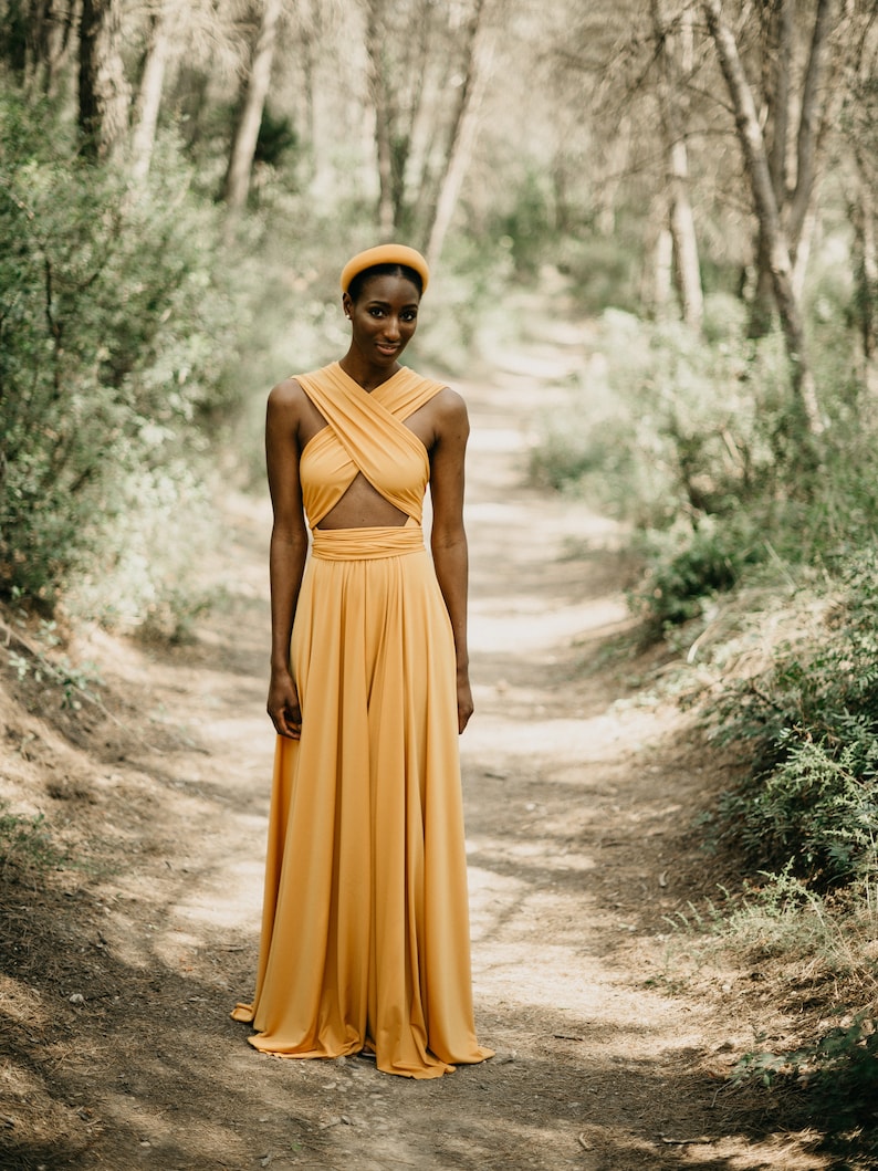 Long Maternity Dress, Mustard Bridesmaid Dress, Mustard Infinity Dress, Convertible Mustard Dress, Prom Dress, Yellow Prom Dress, Maxi Dress image 4