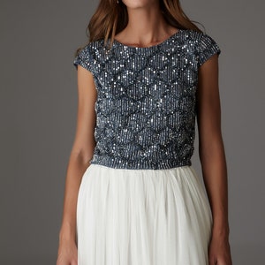 Embroidered Sequin Top: Chic Blue Party Top
