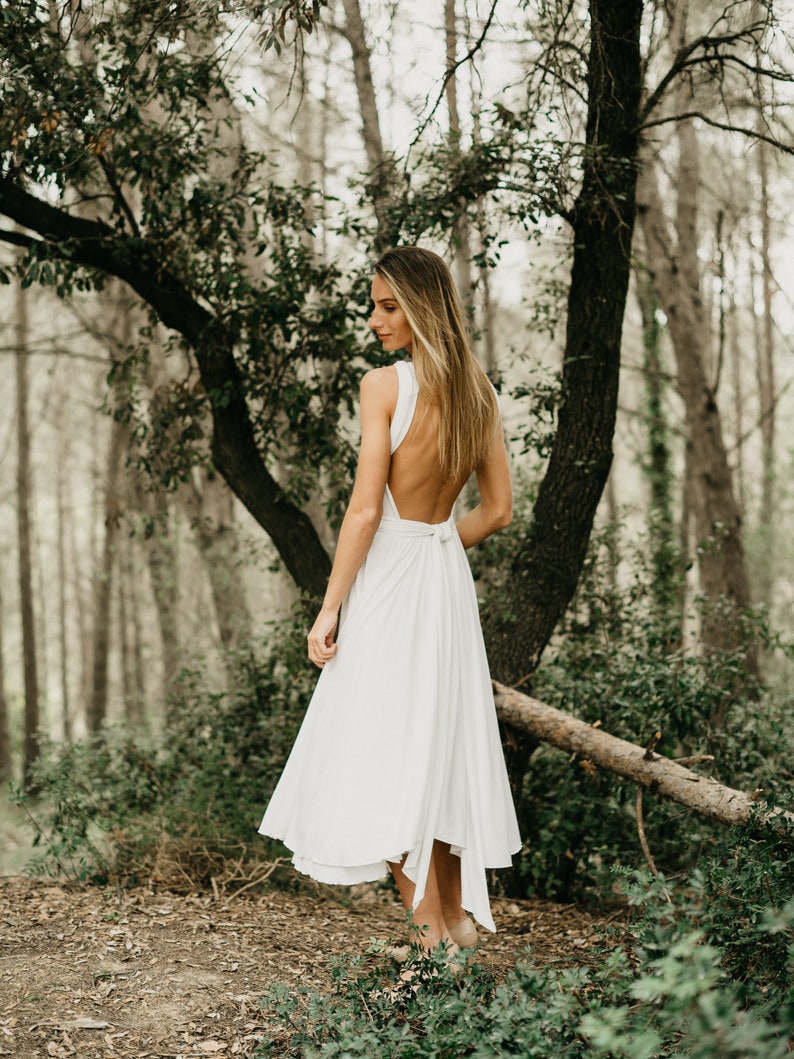 Midi Ivory Bridal Dress, Bridal Gown, Wedding Dress, Ivory Wedding Reception Dress, Midi Ivory Gown, Wedding Celebration Dress, Asymmetrical image 4