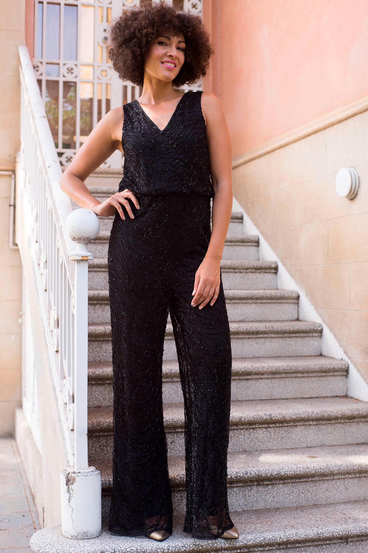 Black Rhinestone Jumpsuit: Sleek Metallic Evening Wear - Etsy