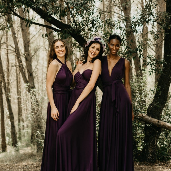 Purple Evening Dress, Purple Party Dress, Plum Infinity Dress, Purple Bridesmaid Dresses, Eggplant Multi Wrap Dress, Convertible Maternity.