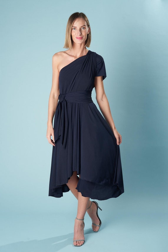 Navy Infinity Midi Dress: Convertible Bridesmaid Cocktail Dress