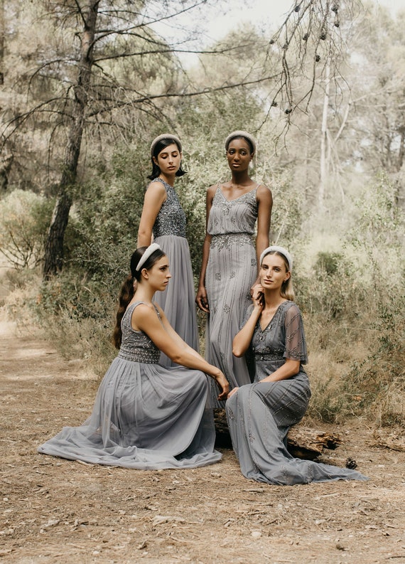 Gray Sequin Embroidered Tulle Party Dress - Etsy